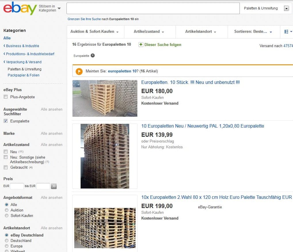 europaletten kaufen bei ebay