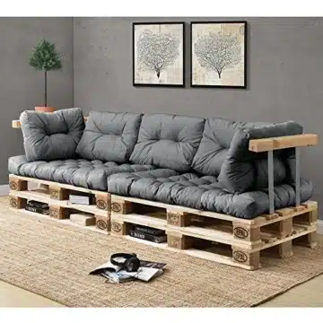 En.Casa Palettenkissen Set - 7-teilig - Sitzpolster + Rückenkissen - Paletten-Sofa Polster - Indoor & Outdoor-4